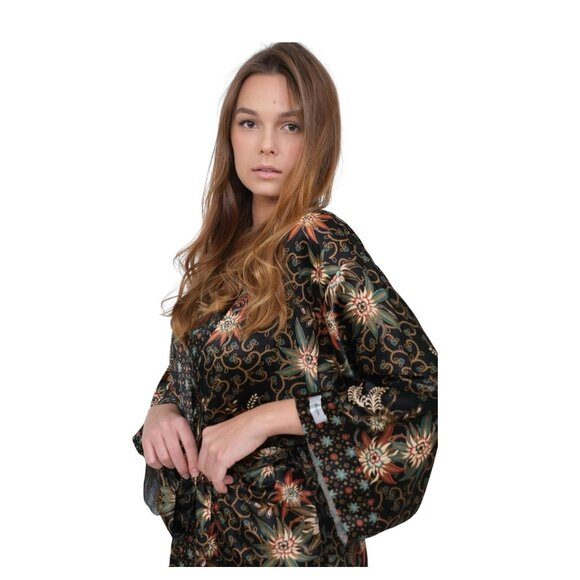 Luxury Batik Silk Blend Floral Kimono Robe Women’s Wrap Robe One Size NIB - Picture 5 of 7